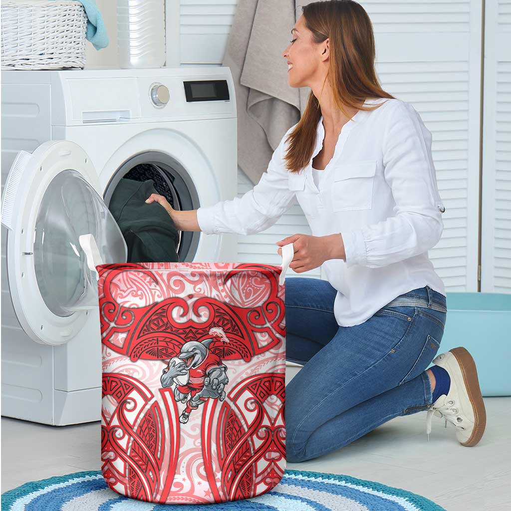 Dolphins Rugby Laundry Basket Polynesian Tribal Dolphin Warrior Red White Pattern