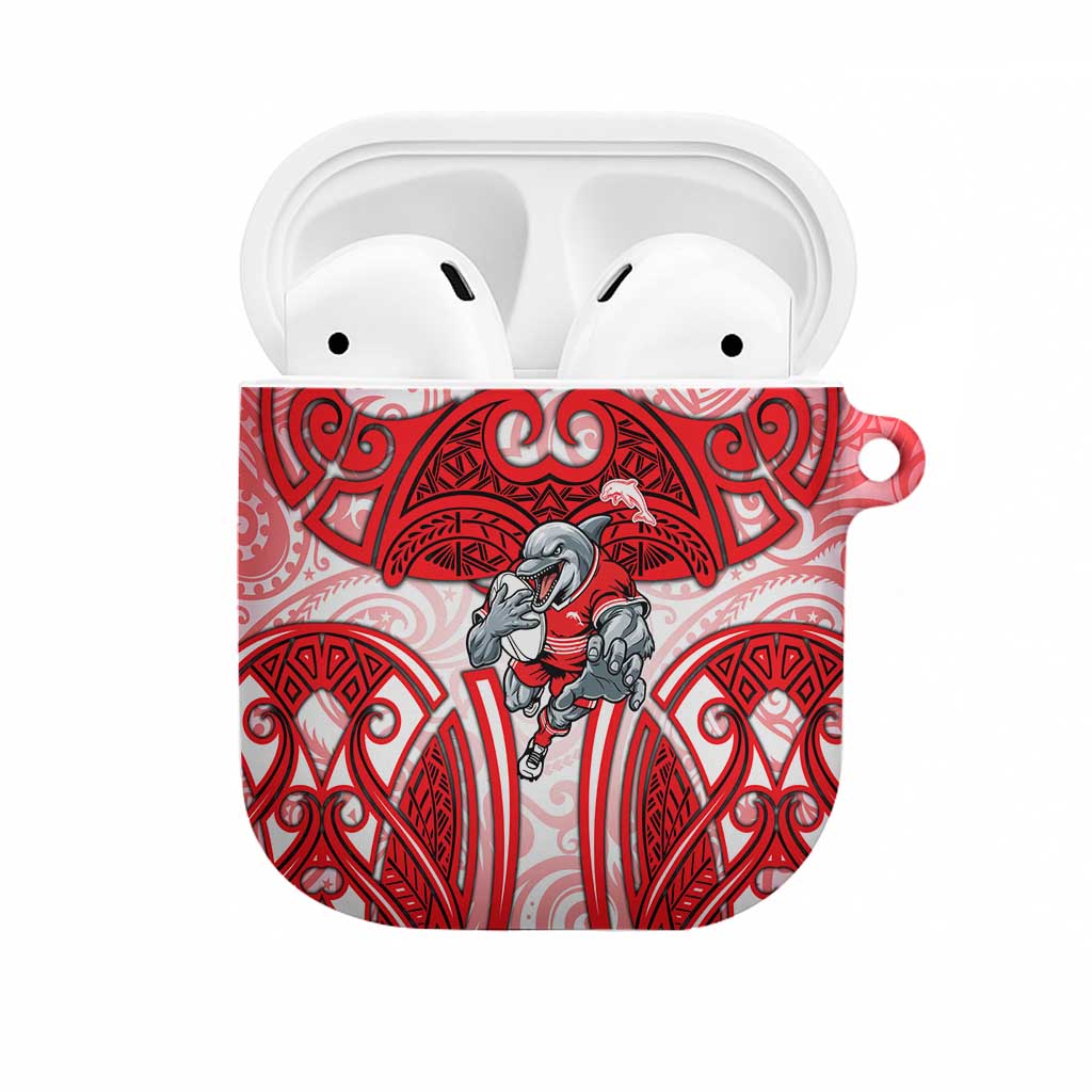 Dolphins Rugby AirPods Case Polynesian Tribal Dolphin Warrior Red White Pattern