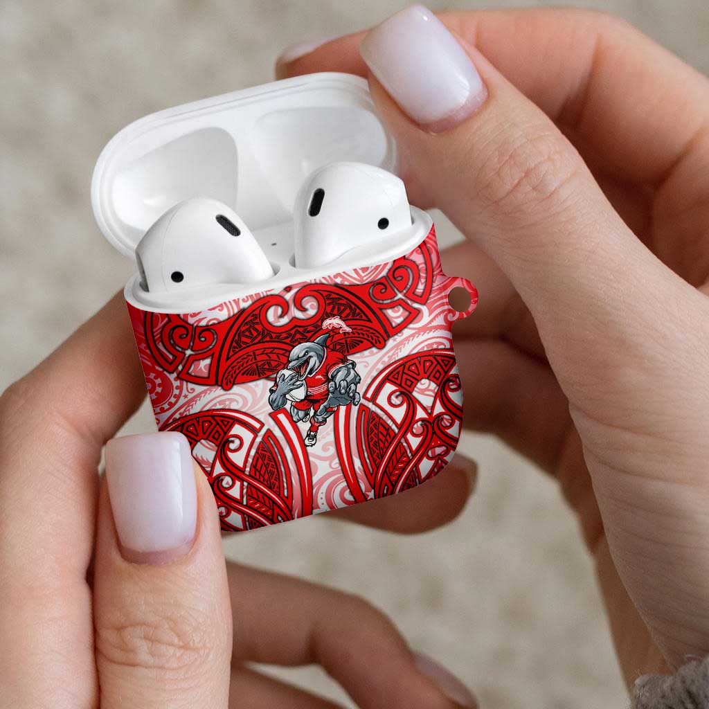 Dolphins Rugby AirPods Case Polynesian Tribal Dolphin Warrior Red White Pattern