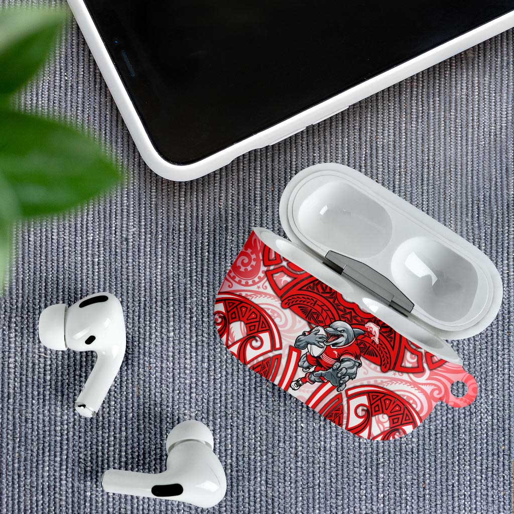 Dolphins Rugby AirPods Case Polynesian Tribal Dolphin Warrior Red White Pattern