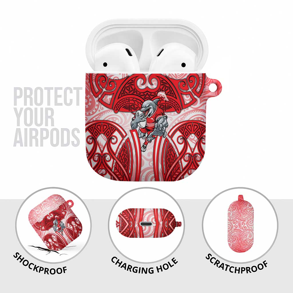 Dolphins Rugby AirPods Case Polynesian Tribal Dolphin Warrior Red White Pattern