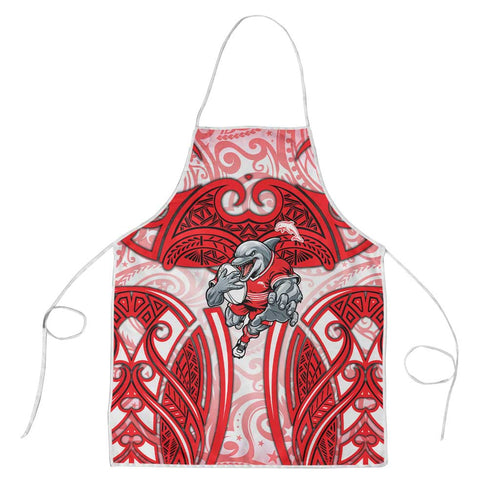 Dolphins Rugby Apron Polynesian Tribal Dolphin Warrior Red White Pattern