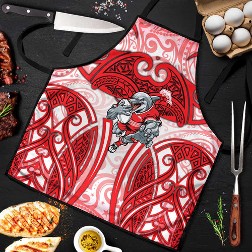 Dolphins Rugby Apron Polynesian Tribal Dolphin Warrior Red White Pattern