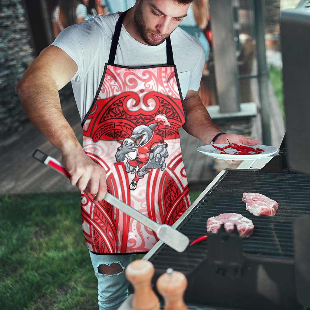 Dolphins Rugby Apron Polynesian Tribal Dolphin Warrior Red White Pattern
