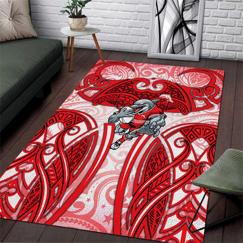 Dolphins Rugby Area Rug Polynesian Tribal Dolphin Warrior Red White Pattern
