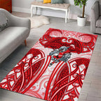 Dolphins Rugby Area Rug Polynesian Tribal Dolphin Warrior Red White Pattern