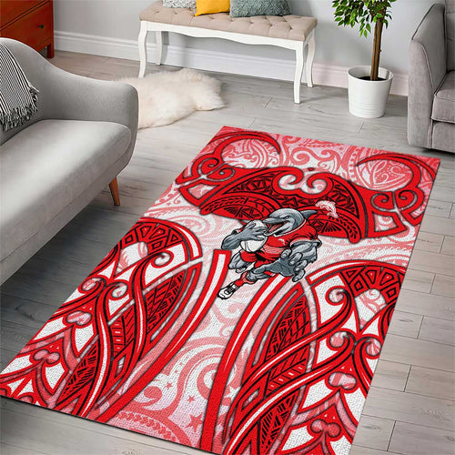 Dolphins Rugby Area Rug Polynesian Tribal Dolphin Warrior Red White Pattern