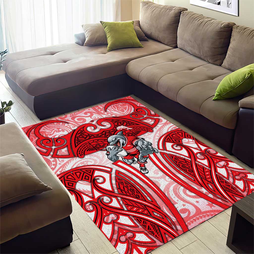 Dolphins Rugby Area Rug Polynesian Tribal Dolphin Warrior Red White Pattern