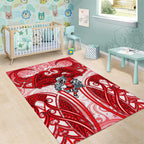 Dolphins Rugby Area Rug Polynesian Tribal Dolphin Warrior Red White Pattern