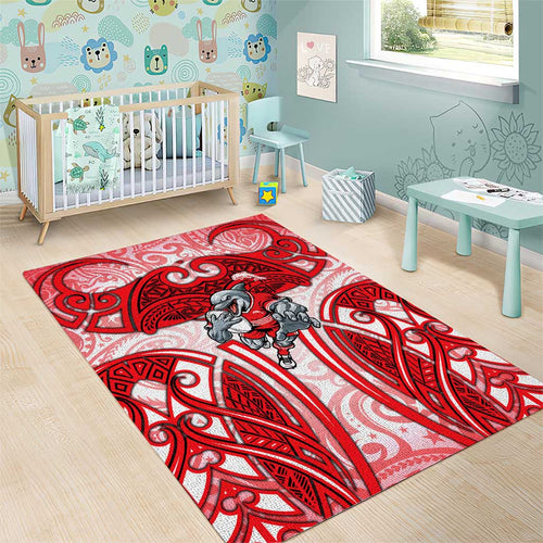 Dolphins Rugby Area Rug Polynesian Tribal Dolphin Warrior Red White Pattern