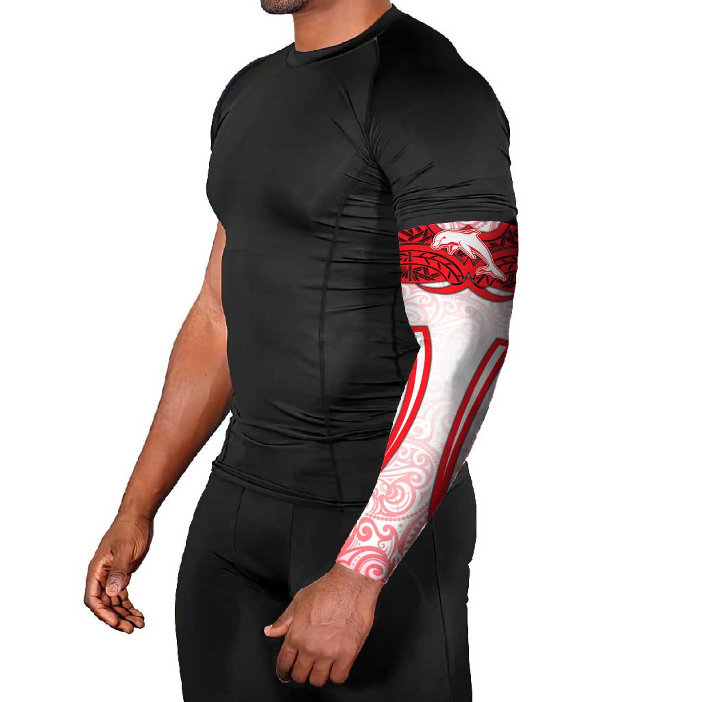 Dolphins Rugby Arm Sleeves Polynesian Tribal Dolphin Warrior Red White Pattern