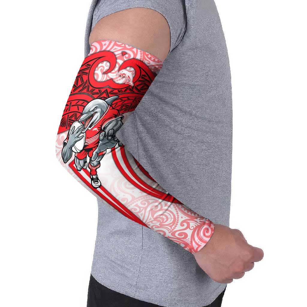 Dolphins Rugby Arm Sleeves Polynesian Tribal Dolphin Warrior Red White Pattern