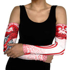 Dolphins Rugby Arm Sleeves Polynesian Tribal Dolphin Warrior Red White Pattern