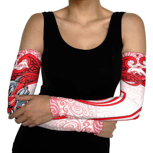 Dolphins Rugby Arm Sleeves Polynesian Tribal Dolphin Warrior Red White Pattern