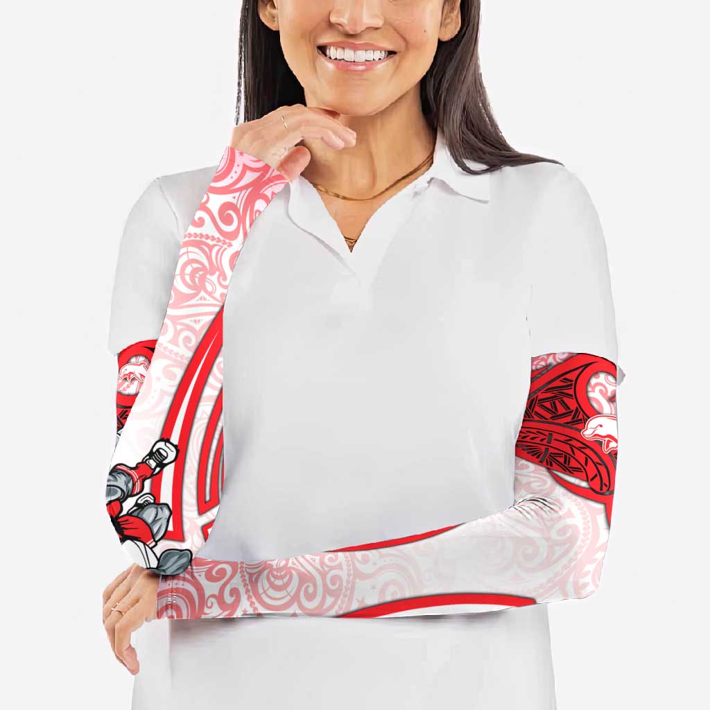 Dolphins Rugby Arm Sleeves Polynesian Tribal Dolphin Warrior Red White Pattern