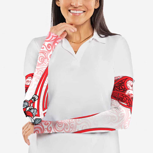 Dolphins Rugby Arm Sleeves Polynesian Tribal Dolphin Warrior Red White Pattern