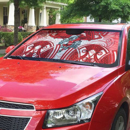 Dolphins Rugby Auto Sun Shade Polynesian Tribal Dolphin Warrior Red White Pattern