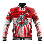 Dolphins Rugby Baseball Jacket Polynesian Tribal Dolphin Warrior Red White Pattern