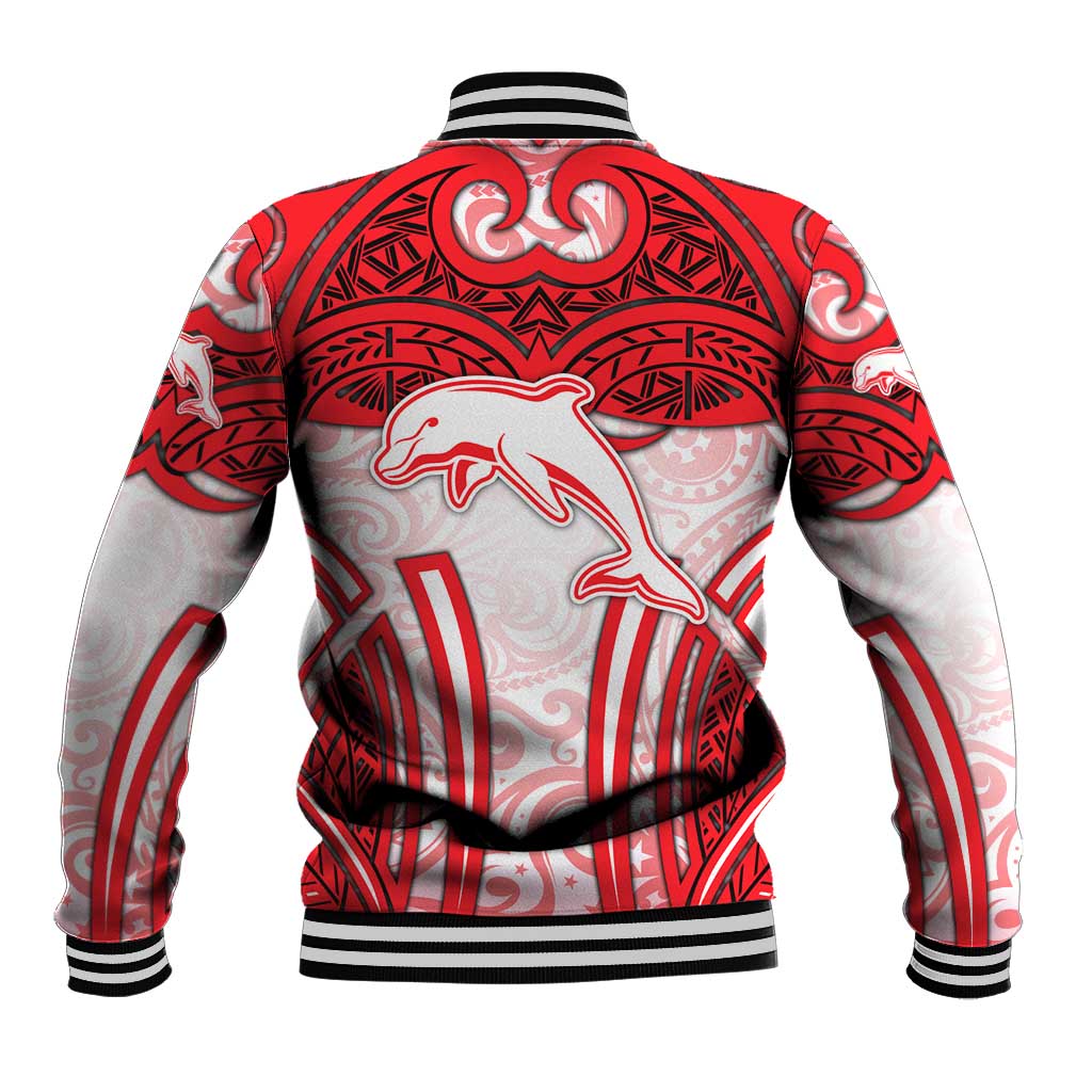 Dolphins Rugby Baseball Jacket Polynesian Tribal Dolphin Warrior Red White Pattern