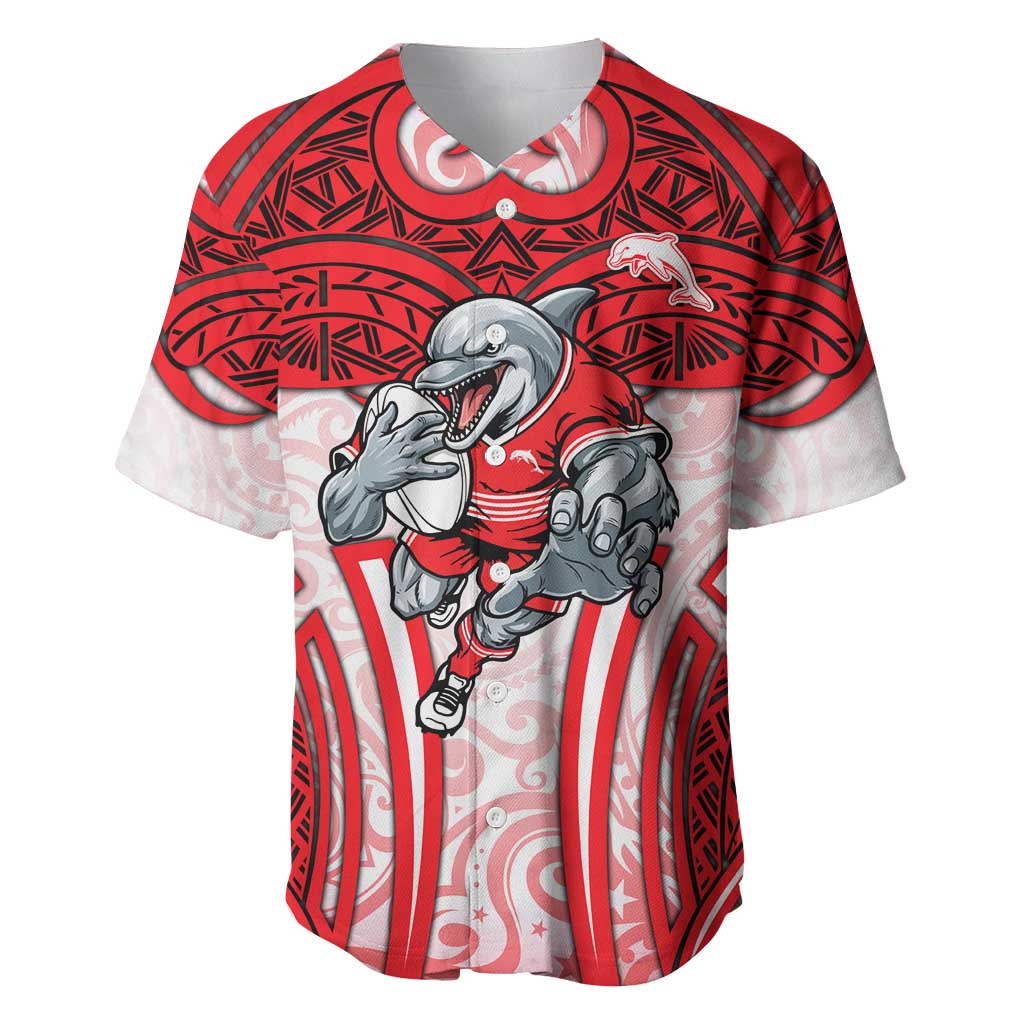 Dolphins Rugby Baseball Jersey Polynesian Tribal Dolphin Warrior Red White Pattern