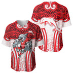 Dolphins Rugby Baseball Jersey Polynesian Tribal Dolphin Warrior Red White Pattern