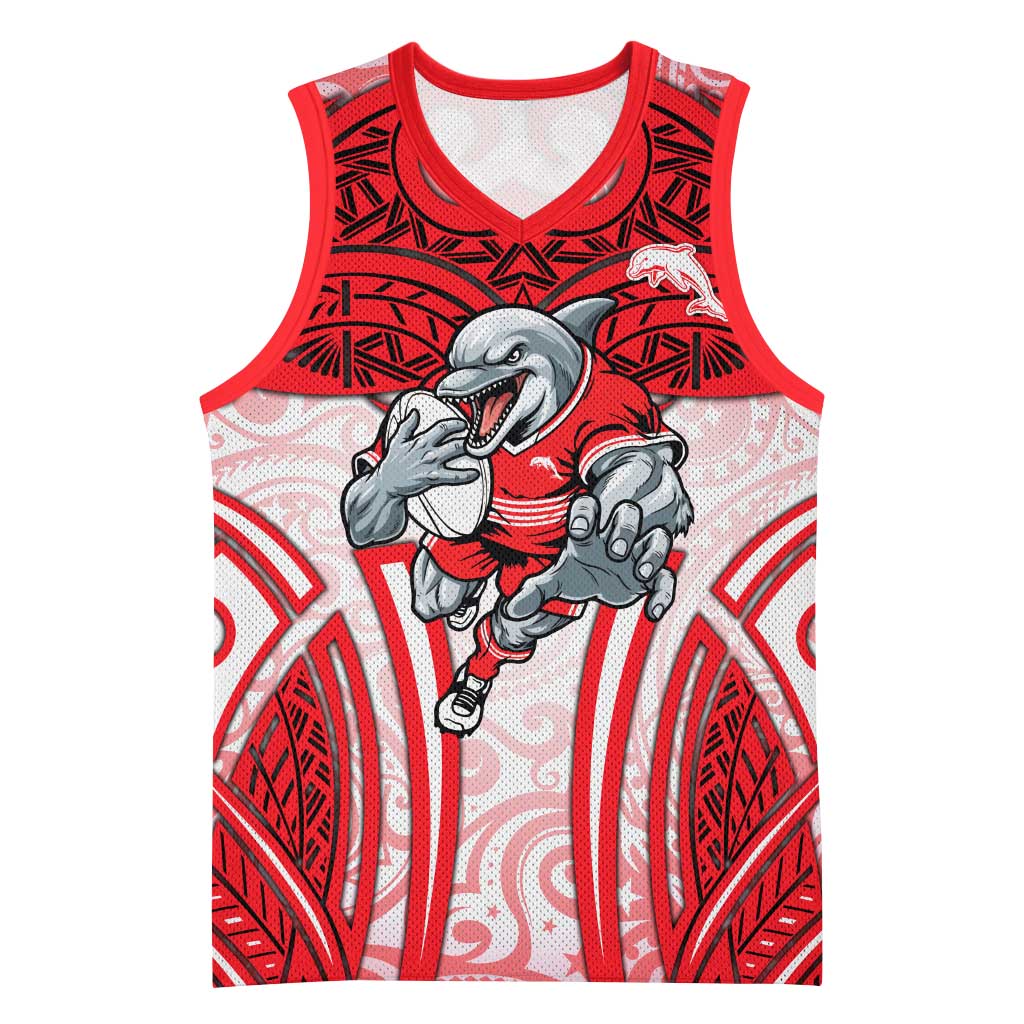 Dolphins Rugby Basketball Jersey Polynesian Tribal Dolphin Warrior Red White Pattern