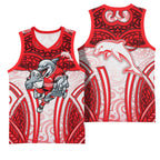 Dolphins Rugby Basketball Jersey Polynesian Tribal Dolphin Warrior Red White Pattern