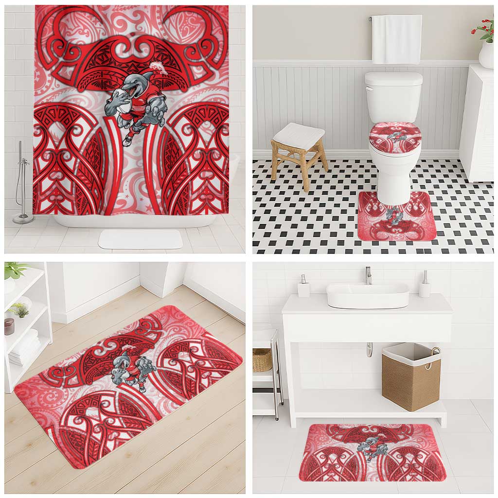 Dolphins Rugby Bathroom Set Polynesian Tribal Dolphin Warrior Red White Pattern