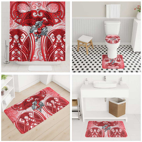 Dolphins Rugby Bathroom Set Polynesian Tribal Dolphin Warrior Red White Pattern