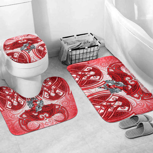 Dolphins Rugby Bathroom Set Polynesian Tribal Dolphin Warrior Red White Pattern