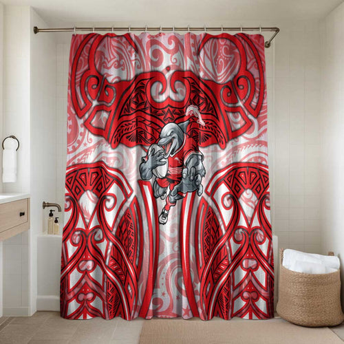 Dolphins Rugby Bathroom Set Polynesian Tribal Dolphin Warrior Red White Pattern