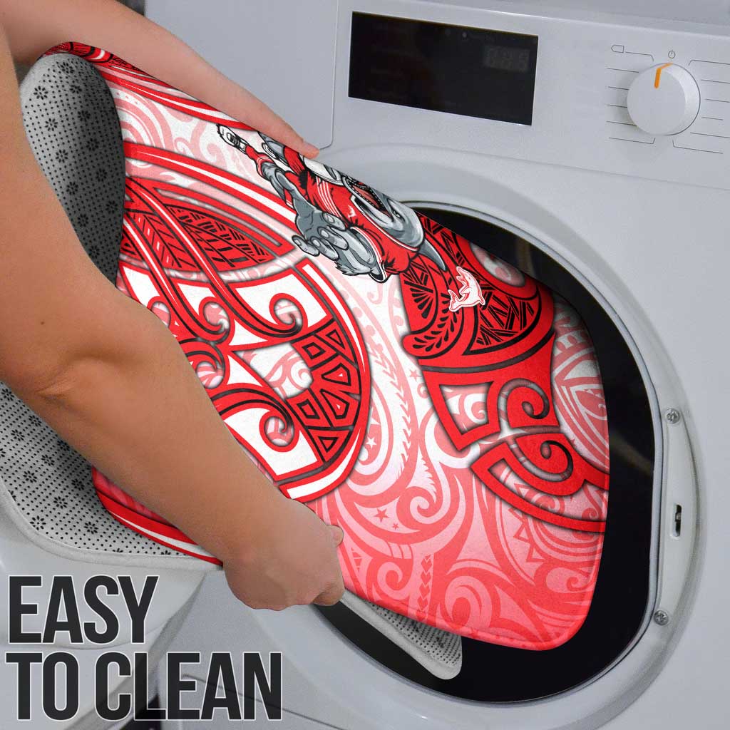 Dolphins Rugby Bathroom Set Polynesian Tribal Dolphin Warrior Red White Pattern