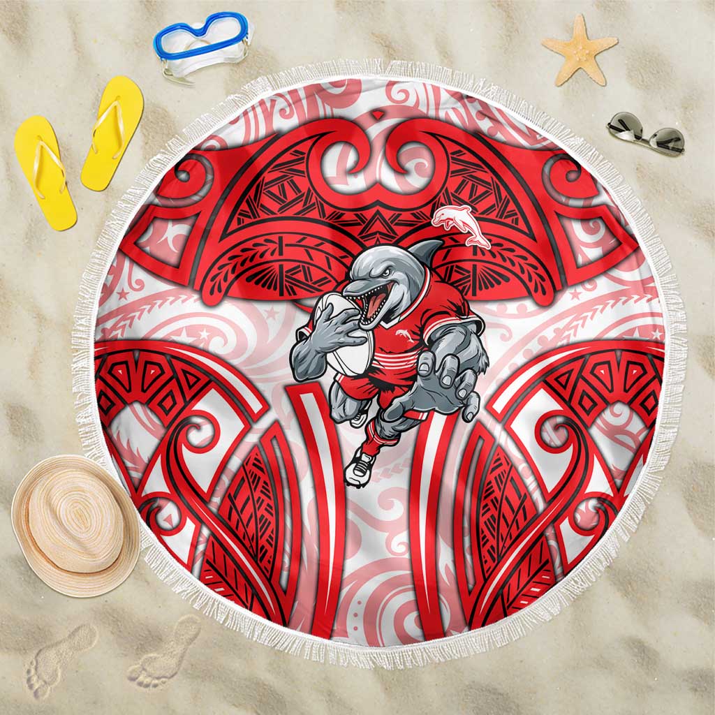 Dolphins Rugby Beach Blanket Polynesian Tribal Dolphin Warrior Red White Pattern