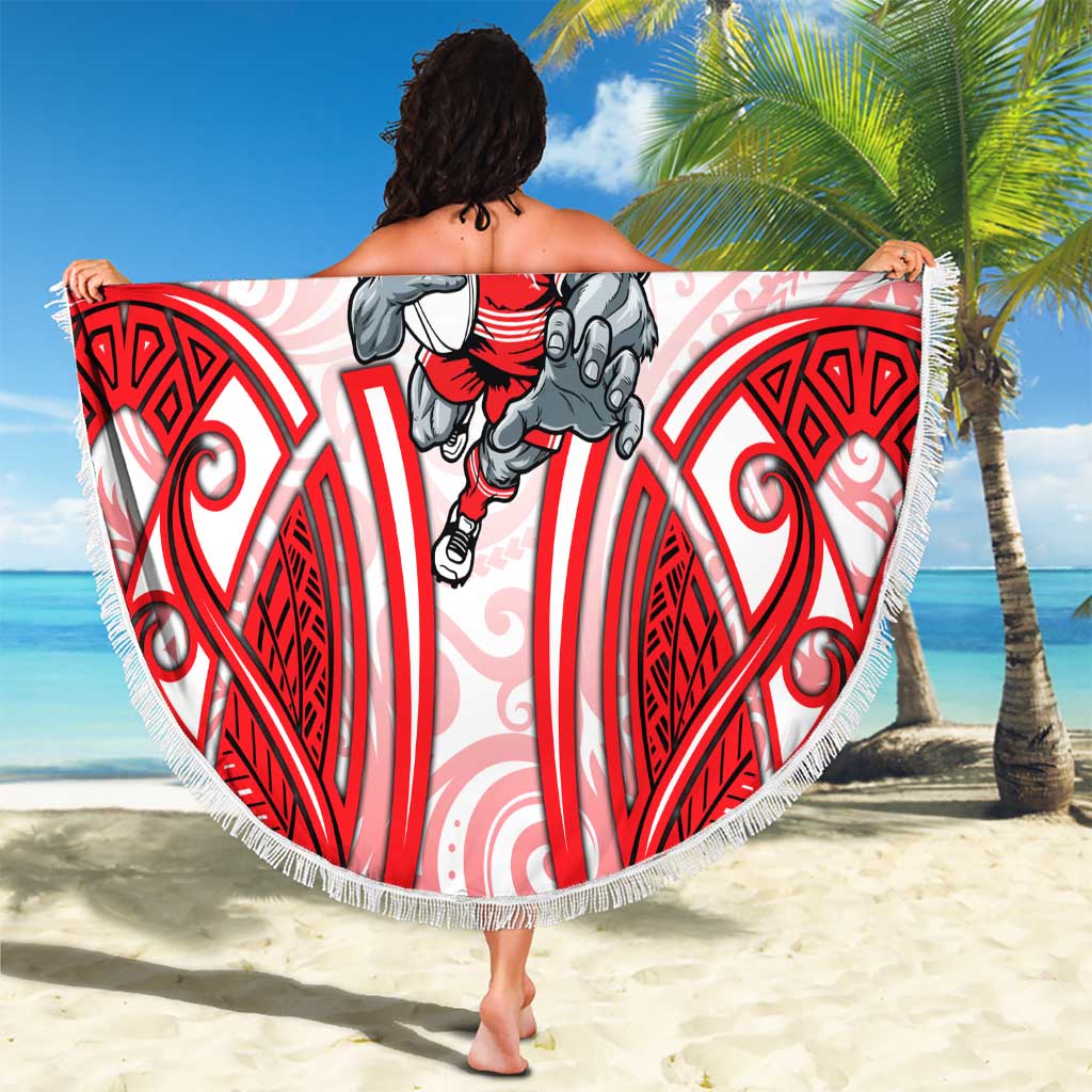 Dolphins Rugby Beach Blanket Polynesian Tribal Dolphin Warrior Red White Pattern