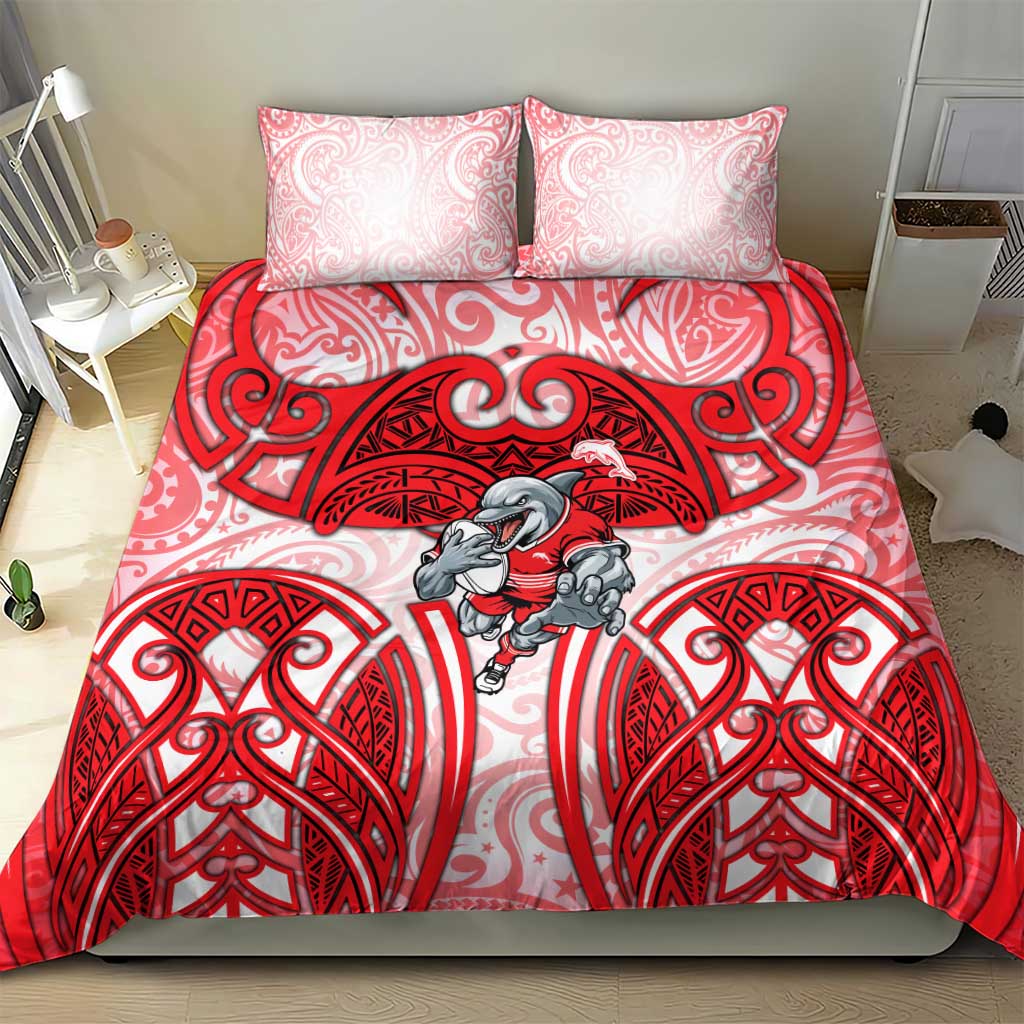 Dolphins Rugby Bedding Set Polynesian Tribal Dolphin Warrior Red White Pattern