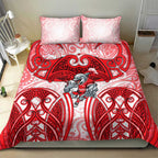 Dolphins Rugby Bedding Set Polynesian Tribal Dolphin Warrior Red White Pattern