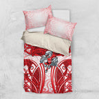 Dolphins Rugby Bedding Set Polynesian Tribal Dolphin Warrior Red White Pattern