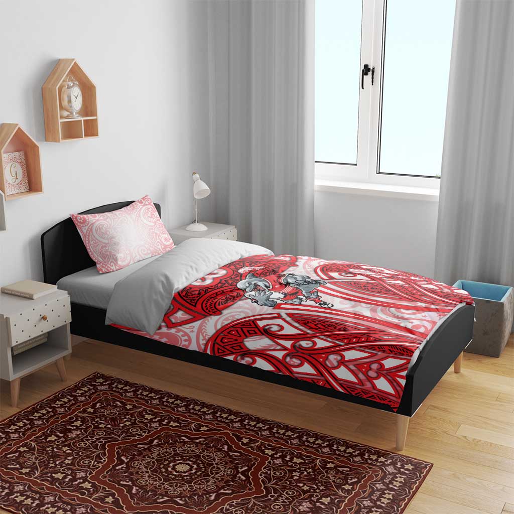 Dolphins Rugby Bedding Set Polynesian Tribal Dolphin Warrior Red White Pattern
