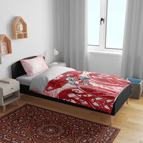 Dolphins Rugby Bedding Set Polynesian Tribal Dolphin Warrior Red White Pattern