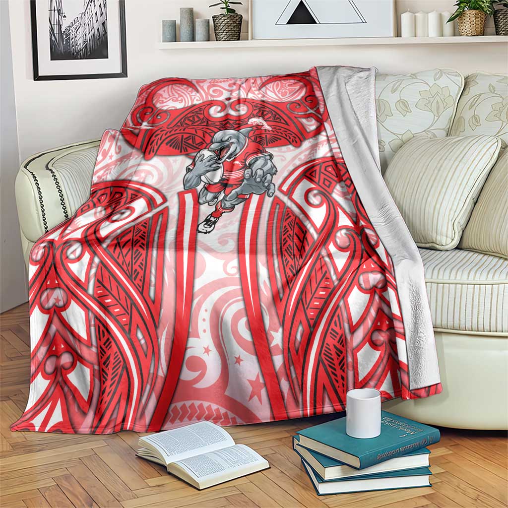 Dolphins Rugby Blanket Polynesian Tribal Dolphin Warrior Red White Pattern