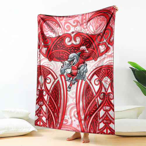 Dolphins Rugby Blanket Polynesian Tribal Dolphin Warrior Red White Pattern