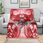 Dolphins Rugby Blanket Polynesian Tribal Dolphin Warrior Red White Pattern
