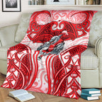 Dolphins Rugby Blanket Polynesian Tribal Dolphin Warrior Red White Pattern