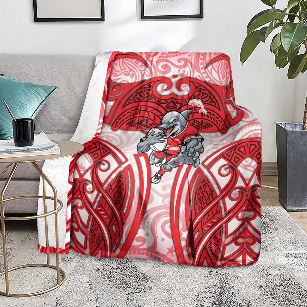 Dolphins Rugby Blanket Polynesian Tribal Dolphin Warrior Red White Pattern