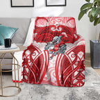 Dolphins Rugby Blanket Polynesian Tribal Dolphin Warrior Red White Pattern