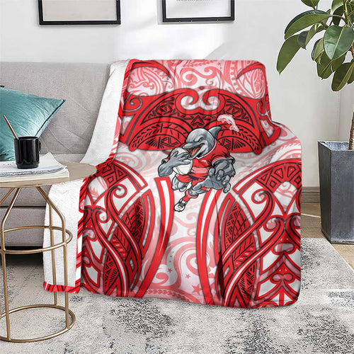 Dolphins Rugby Blanket Polynesian Tribal Dolphin Warrior Red White Pattern