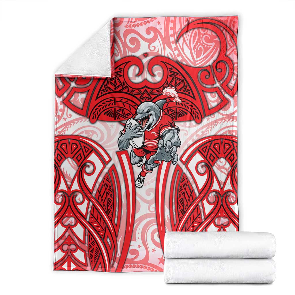 Dolphins Rugby Blanket Polynesian Tribal Dolphin Warrior Red White Pattern