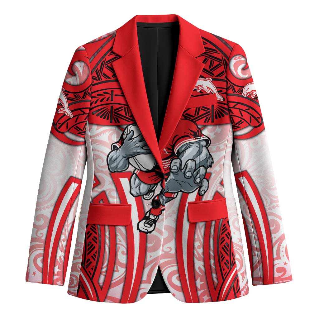 Dolphins Rugby Blazer Polynesian Tribal Dolphin Warrior Red White Pattern