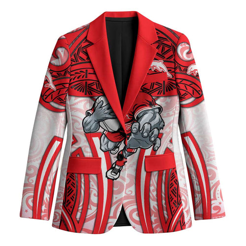 Dolphins Rugby Blazer Polynesian Tribal Dolphin Warrior Red White Pattern