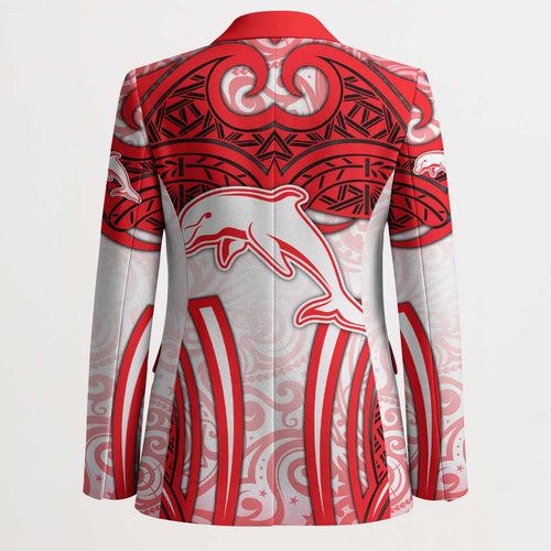 Dolphins Rugby Blazer Polynesian Tribal Dolphin Warrior Red White Pattern